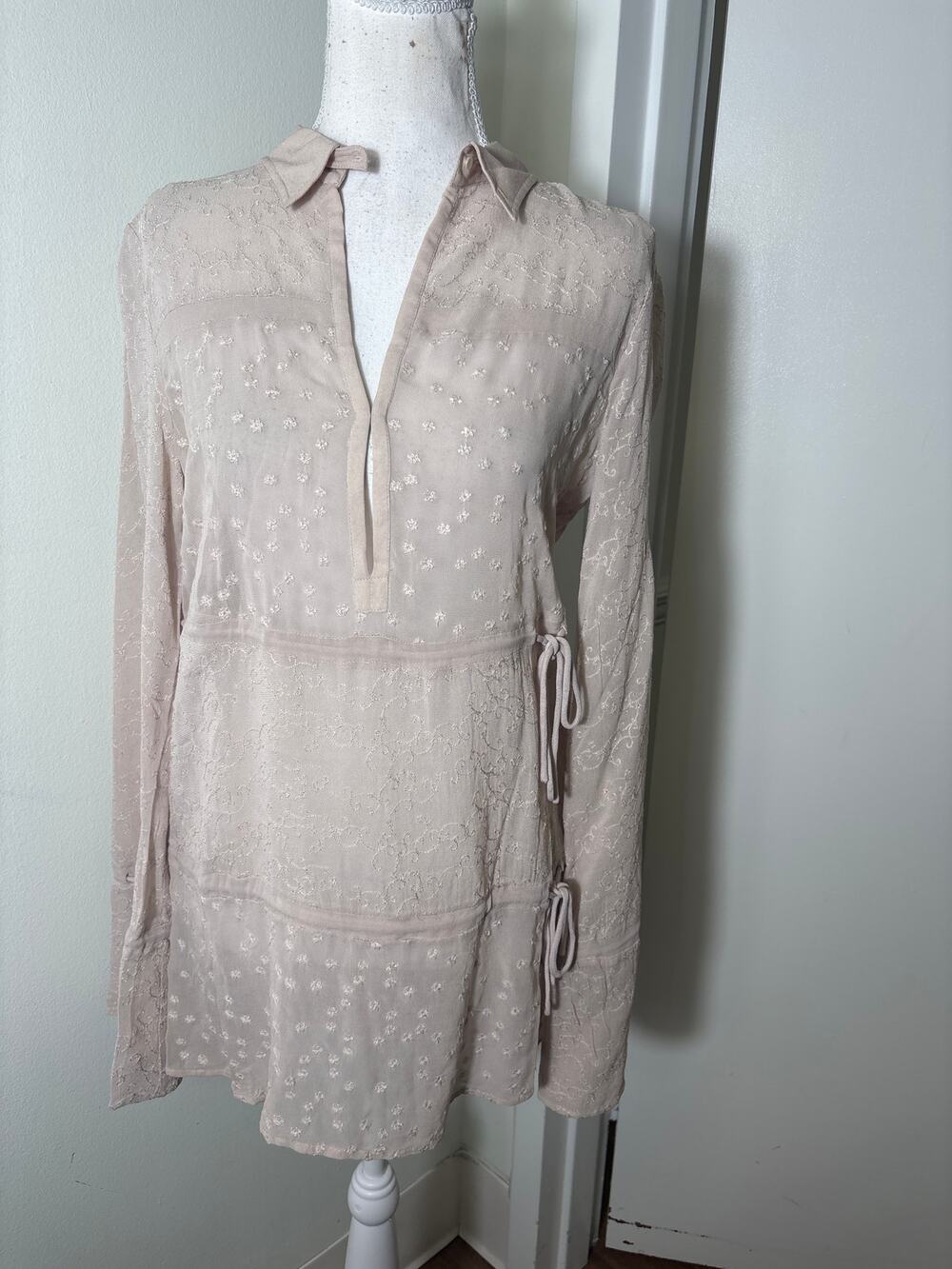 NWT Allsaints Dusty Pink Long Sleeve Embroidered Shirt Sz S